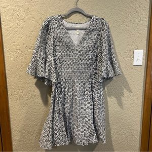 Blue and white ruffle mini dress